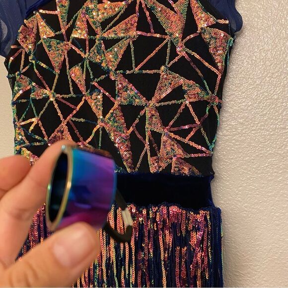 Weissman Dance costume blue sassy fringe sequin dress Misbehave 16291 child XLC - Picture 9 of 12